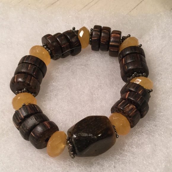 Silpada sterling, wood, smoky quartz stretch brace